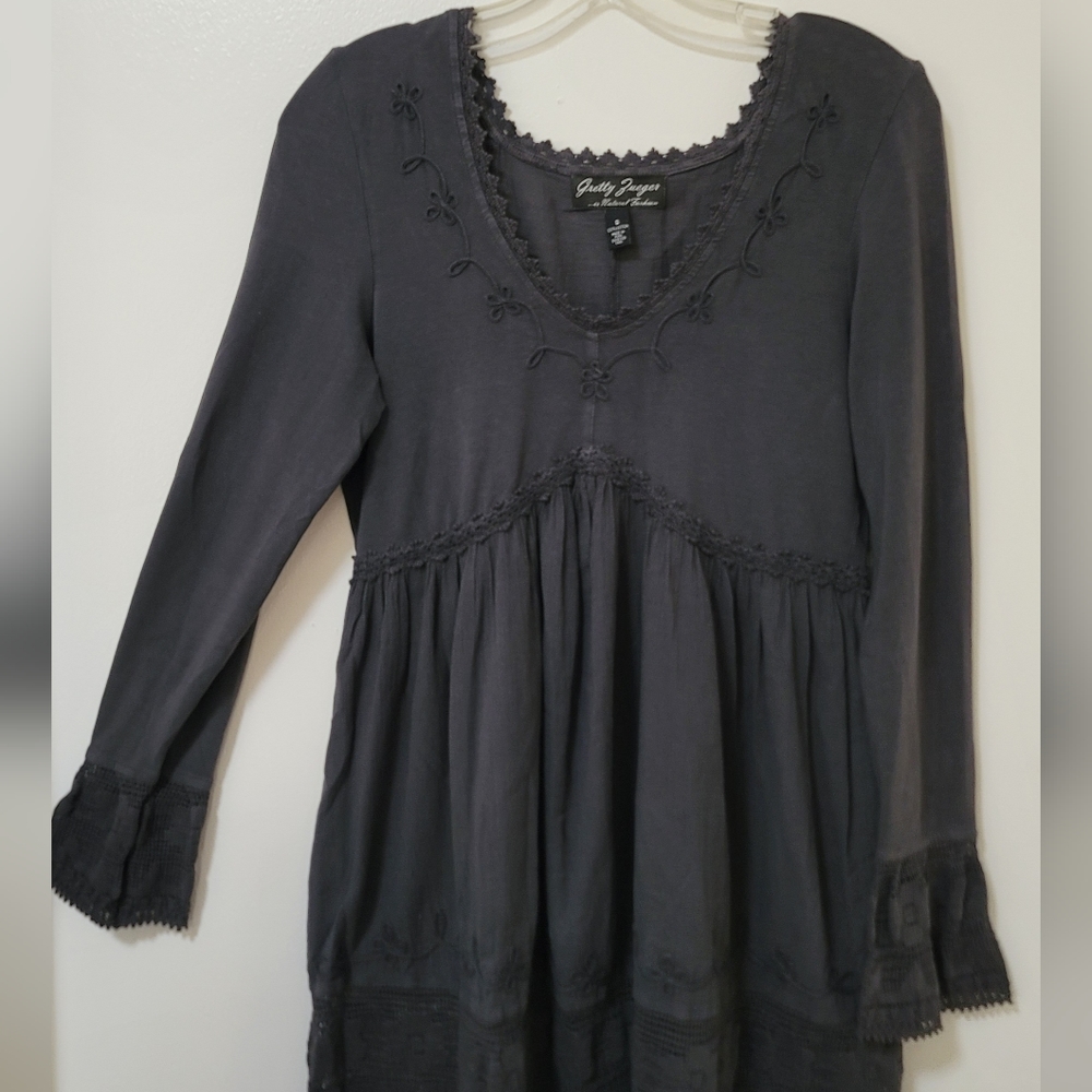 Gretty Zueger Gray Crochet Lace Trim Long Sleeve Fit And Flare Dress Size Small